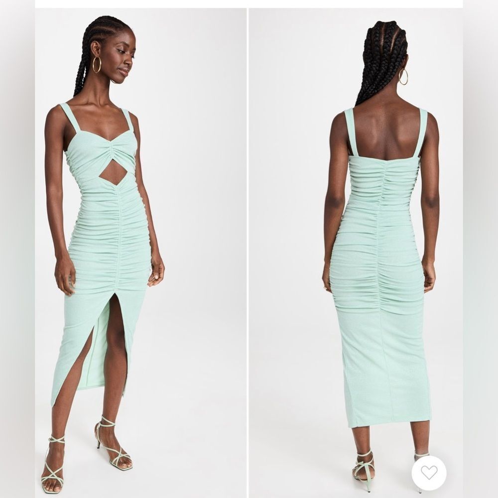 New Saylor Women’s Merilyn Metallic Mint Knit Cutout Ruched Maxi Dress Size S